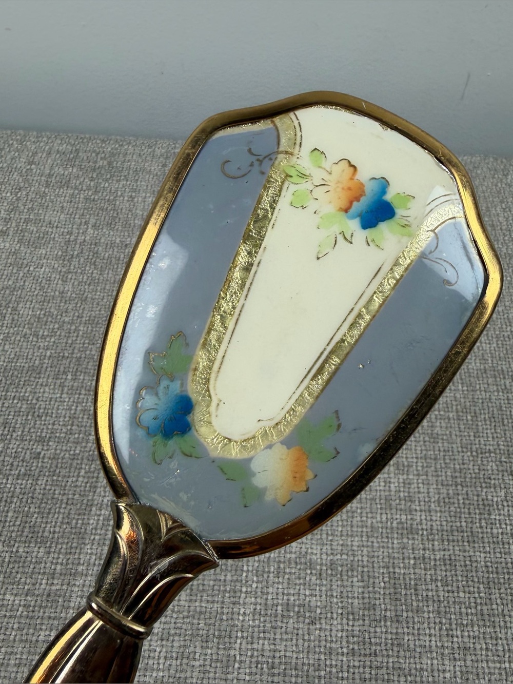 Vintage Vanity Hairbrush Gold Floral Design Cottagecore Patina Art Nouveau